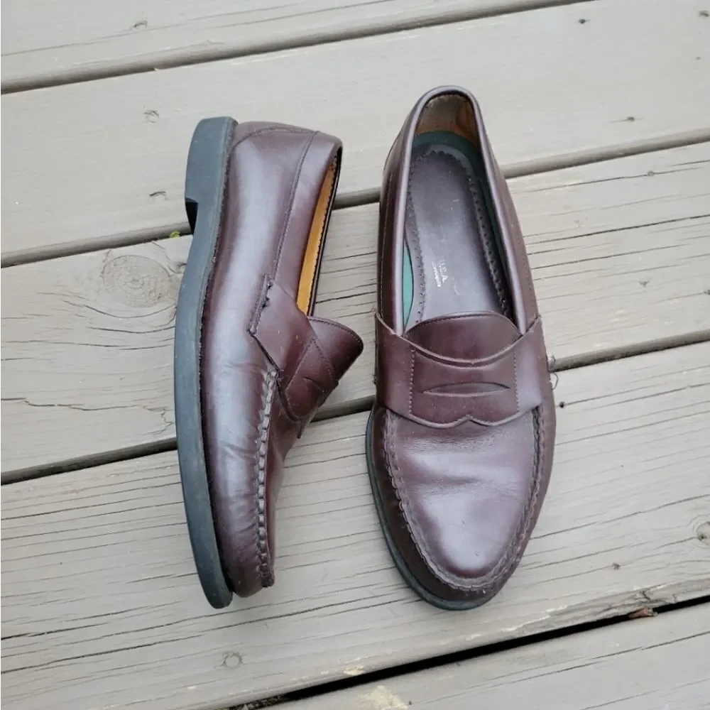 Vintage 90s y2k Brown Leather Moc Toe Moccasin Slip-on Driving Penny Loafers 9‎